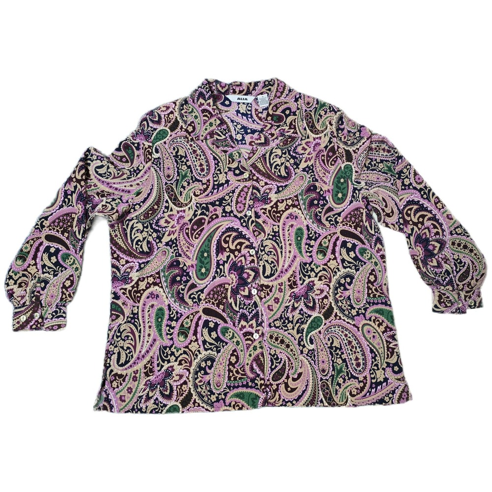ALIA Paisley Button Down Shirt 18 Womens Long‎ Sleeve Blouse Multicolor (i) NWT
